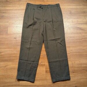 Ermenegildo Zegna Pants Mens 38x29 Brown Wool Pleated Cuffed Trousers Heavy